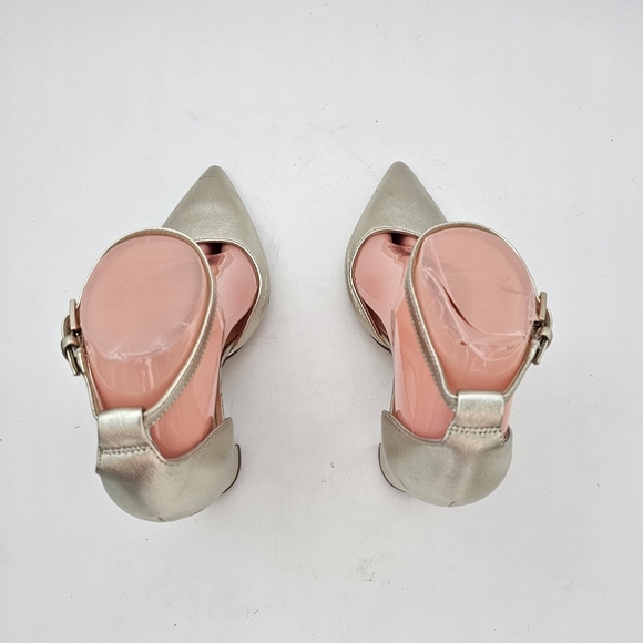Marc Fisher Arnette Pointy Toe Ankle Strap Block Heel Pumps Gold Leather Sz 6.5 - Picture 11 of 14